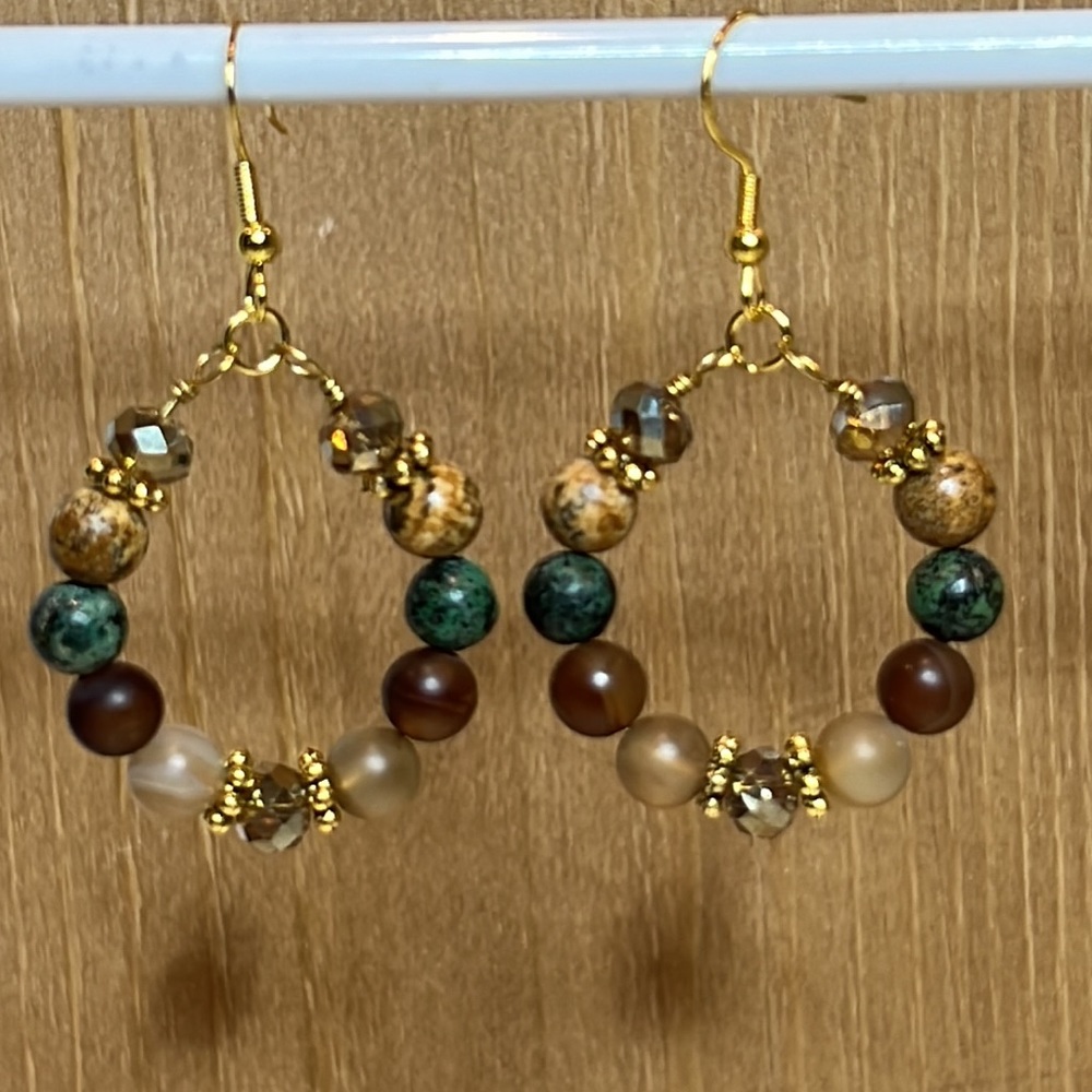 22061 Jasper wire wrapped hoop earrings